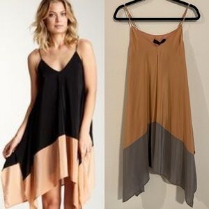 Stella & Jamie Black and Beige Color Block Midi Dress